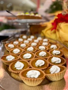 Our Thanksgiving buffet features a variety of desserts, including classic flavors like pumpkin pie. 