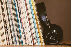 A shelf of records at an Orlando record store.